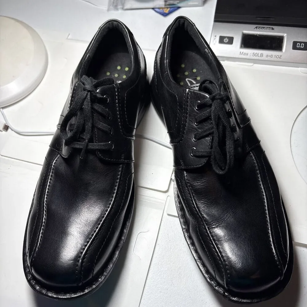 Clarks Wave Lace Men's Dress Shoes Size 11 1/2 Black Leather Square Toe Oxfords
